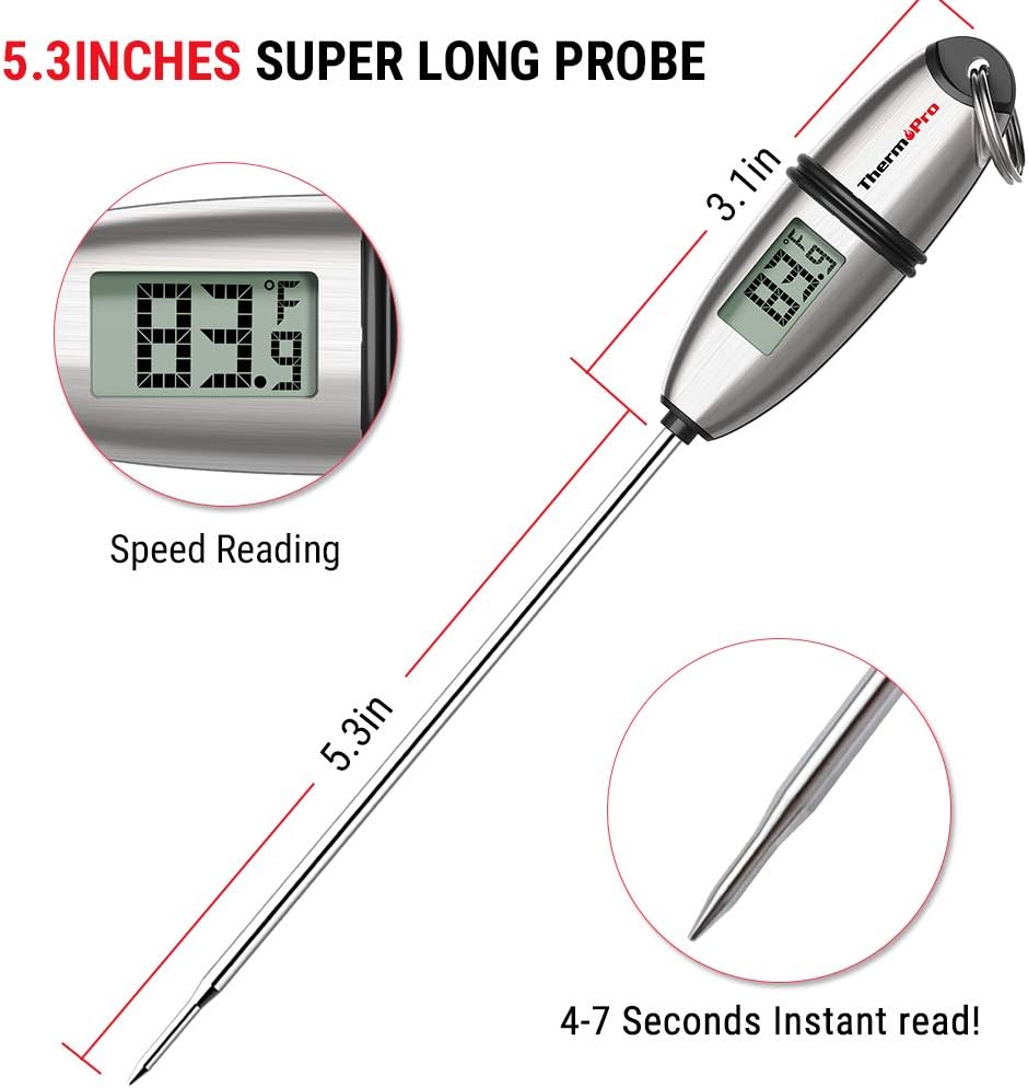 ThermoPro TP-02S Instant Read Meat Thermometer Digital Cooking Food Thermometer with Super Long Probe for Grill Candy Kitchen BBQ Smoker Oven Oil Milk Yogurt Temperature: Kitchen & Dining