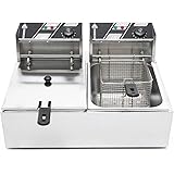 Electric Fryer w/ 2 Baskets and Lids, Electric Deep Fryer Stainless Steel Commercial Double Fryer, Temperature Control, Count