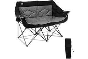 LANMOUNTAIN Folding Loveseat Camping Chair,Portable Double Chair w/Cup Holder,Wine Glass Holder,Carry Bag Heavy Duty Lawn Chair for 2 Adults,Perfect for Camp,Hiking,Picnics and Beach Trips,Black