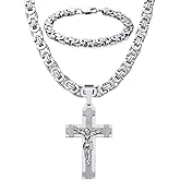 WESTMIAJW Mens Stainless Steel Silver Gold Jesus Cross Pendant Necklace Chain Bracelet Set Jewelry 45/50/55/60/65/70/75cm