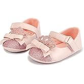 Sawimlgy Baby Girls Mary Jane Sequins Crown Flats PU Leather Wedding Party Princess Ballet Shoe Infant Rubber Sole Prewalker Toddler First Crib Shoes