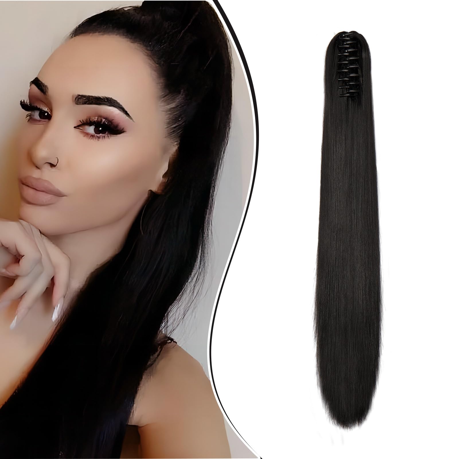 Dcbaboo 22inch Claw Clip in Ponytail Hair Extensions Long Straight Ponytail Extension Synthetic Pony tails Natural Wave One Piece Hairpiece Fake Ponytail for Women, Natural Black — image 1