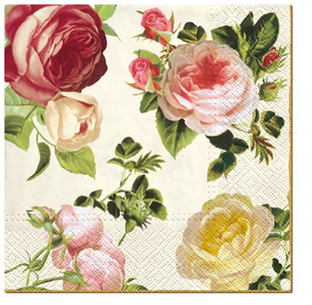 Rosalia Flowers Decoupage Paper Napkins Quality Decorative Serviettes 33cm x 33cm (Pack of 20)