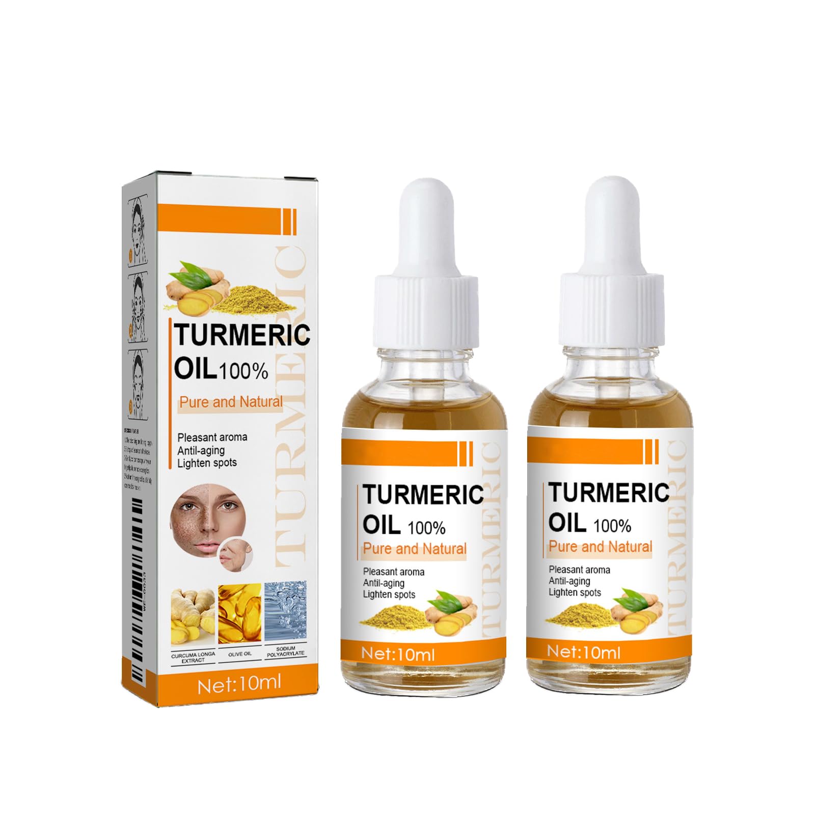 Turmeric Oil Facial Serum, 2Pcs Turmeric Dark Spot Correcting Serum, Natural Turmeric Oil Turmeric Face Serum improves dullness, diminishes spots, moisturises and illuminates, Reduces Fine Lines