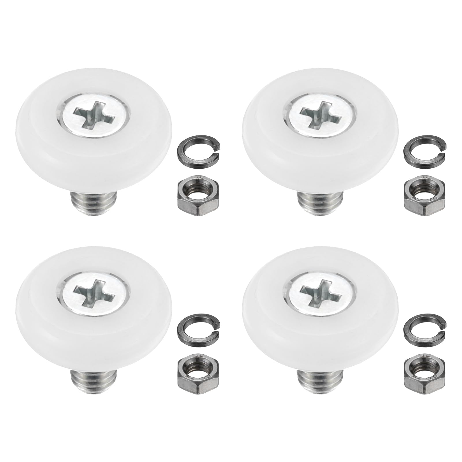 PATIKIL 22mm Drawer Rollers, 4 Set Nylon Positioning Pulleys Small Drawer Pulley Replacement Wheel with Spring Washer and Nut for File Cabinet Slides, White