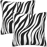 Tebjh Black and White Zebra Print Striped Throw Pillow Covers 18x18 in Sets of 2 Couch Pillow Case Modern Decorative Square for Home Living Room Bedroom Bed Cushion Outdoor