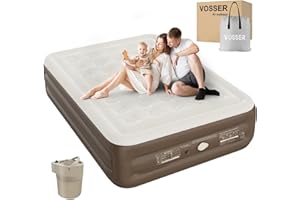 VOSSER Air Mattress Queen with Built-in Pump,15'' IN High Self Inflatable Mattress with Cordless Pump, Blow Up Mattress with Flocked Top,Upgraded Airbed for Home, Camping & Guests,3Mins Queen Air Mattress