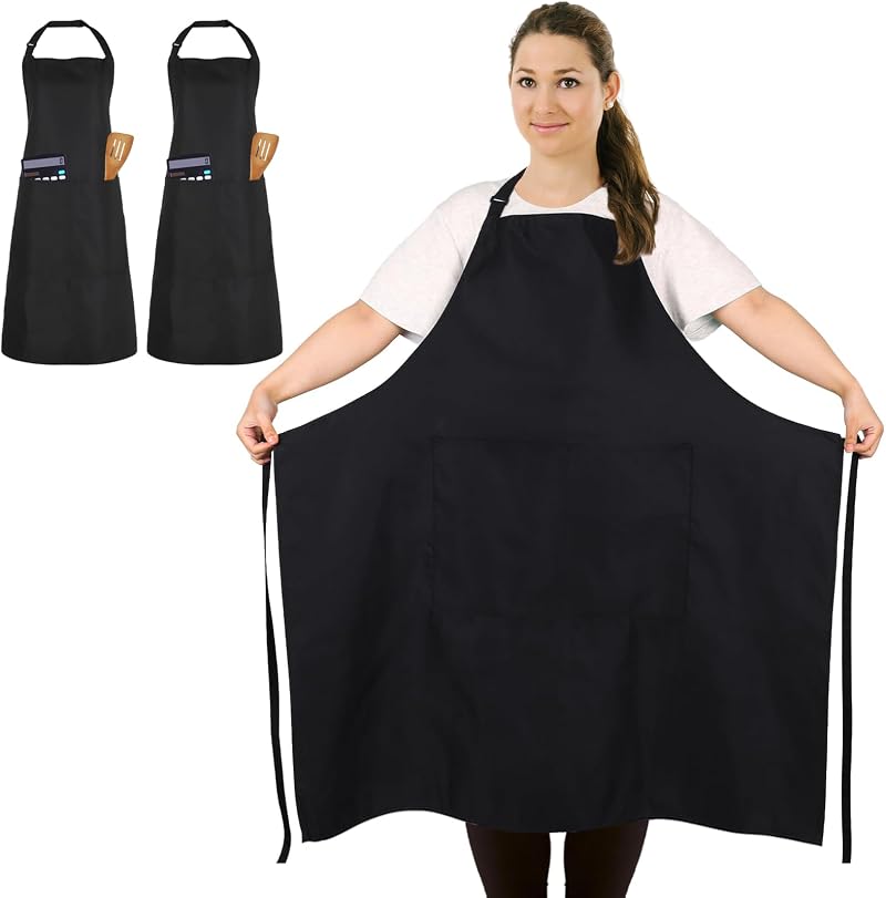 FunChaos 2XL Chef Apron Black Unisex 2 Pockets Cooking Grilling Waiter Artist