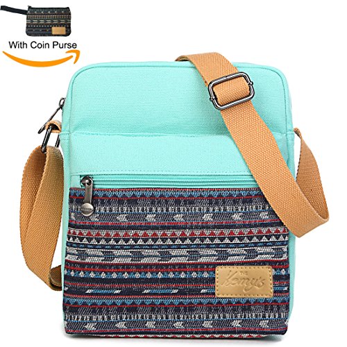 Girls Crossbody Purse Small Canvas Organizer Striped Messenger Bag Shoulder Bag for Traveling (Teal)