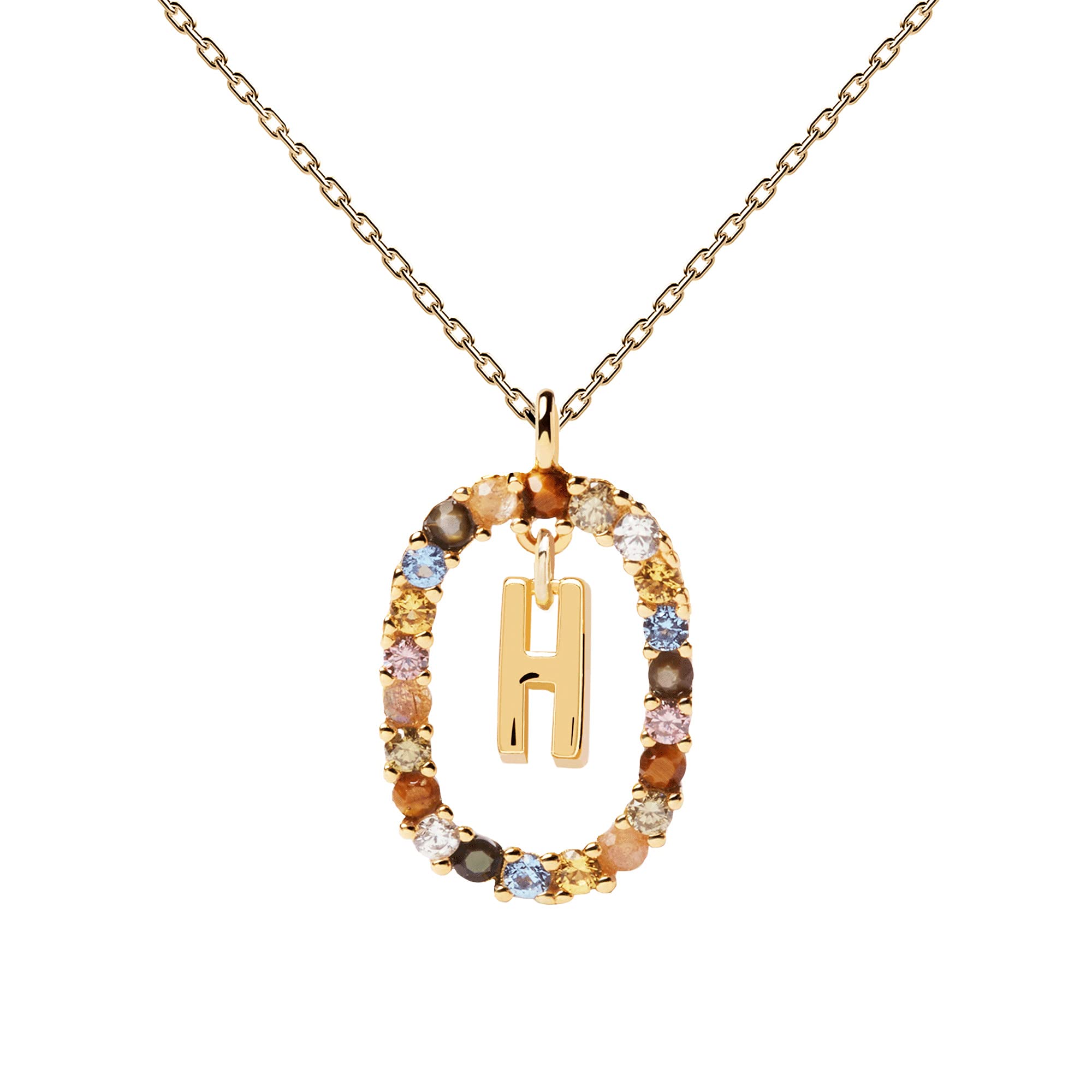 P D PAOLA - Letter H Necklace - 925 Sterling Silver 18k Gold Plated - Jewellery for Women