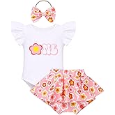 FYMNSI Baby Girls Mouse 1st Birthday Outfit Sunflower Peach ONE Romper + Tutu Shorts + Headband for Cake Smash Photo Props