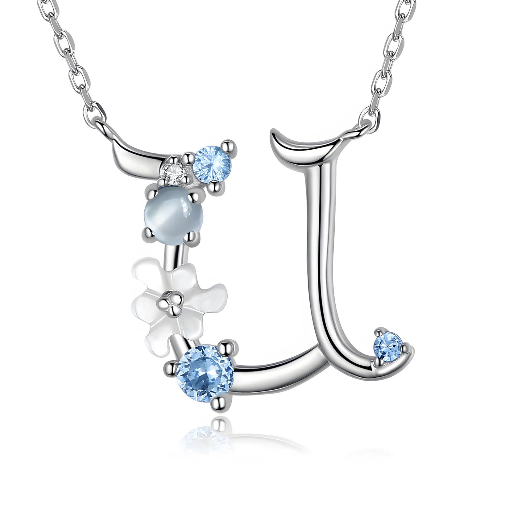 VIKI LYNN Letter U Initial Necklace 925 Sterling Silver Cubic Zirconia Personalised Gifts for Girls