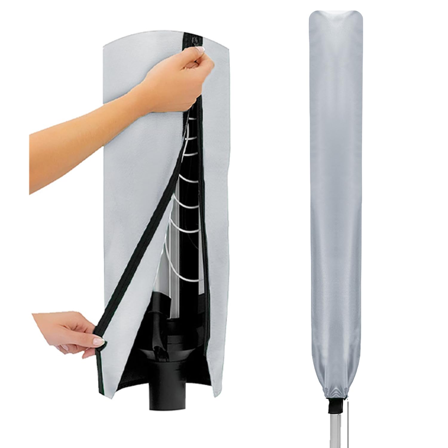 Flatro Rotary Washing Line Cover Waterproof - Universal Fit with Zip and Drawstring to Tighten - Weather Resistant and Great Protection Parasol Cover for Garden Dryer and Airer (Silver)