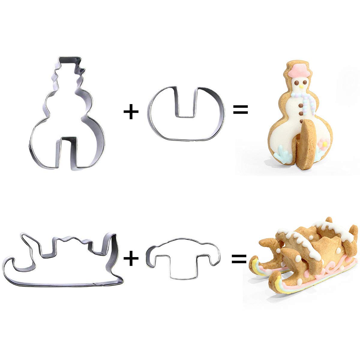 HANGMU 3D Christmas Stainless Steel Cookie Cutter Set, Favorite Holiday Shapes including Deer, Snowman, Christmas Tree and Sled- 8 Piece