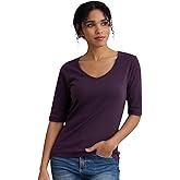 Fair Indigo Women's Luxe Organic Pima Cotton V-Neck Half Sleeve Top