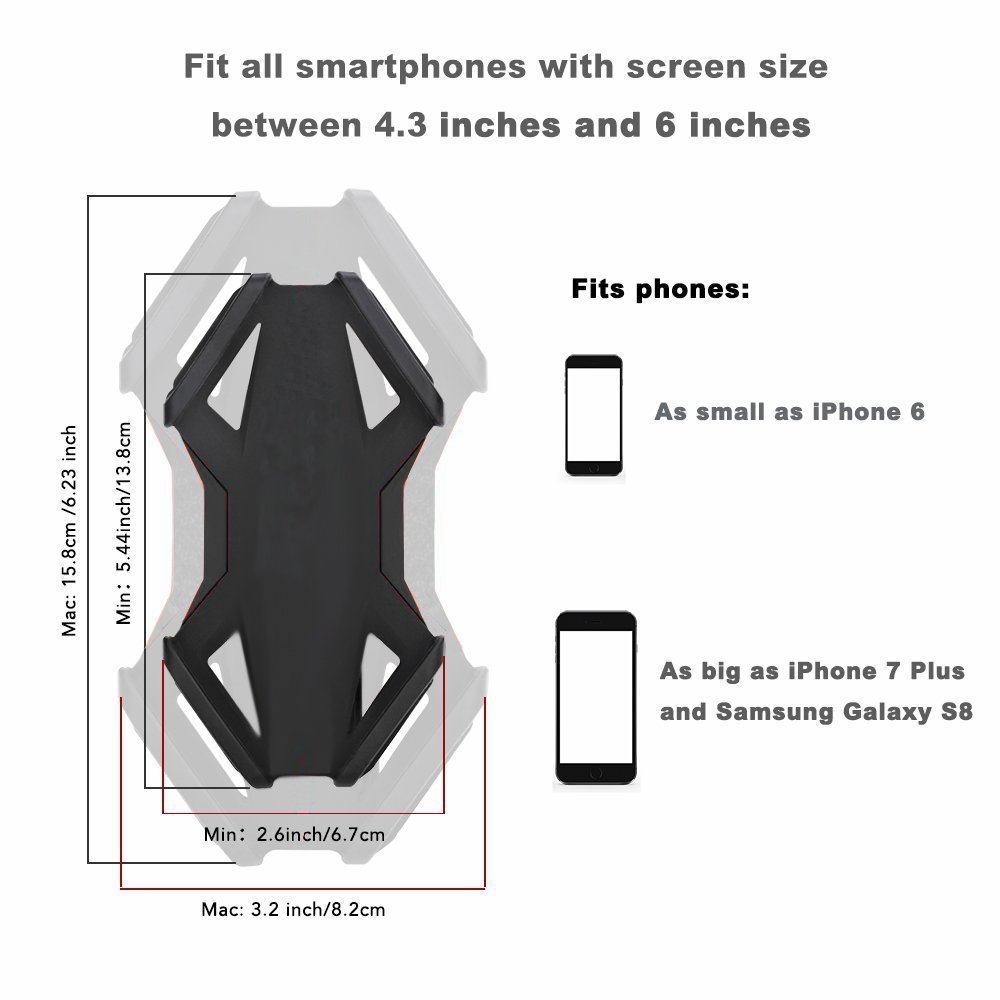 Bike Silicone Strap Mount Holder,Motorcycle by Phone Mount by Askari for iPhone X/8Plus/8/7Plus/7/6S, Galaxy S9/S9+,S8+/S8/S7/S6,LG HTC and all 4-6 Inch Smartphones[Black]