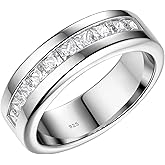 SweetJew Men's Wedding Rings 925 Sterling Silver Ring Princess Round Cut White AAAAA Cubic Zirconia Size 8-13