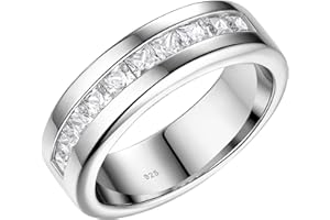 SweetJew Men's Wedding Rings 925 Sterling Silver Ring Princess Round Cut White AAAAA Cubic Zirconia Size 8-13