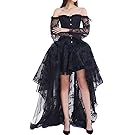 Pandolah Halloween Sexy Lingerie Fashion Lace up Vintage Gothic Victorian Corset Bustier Prom Skirt (Black, US Size 2-4 (S))