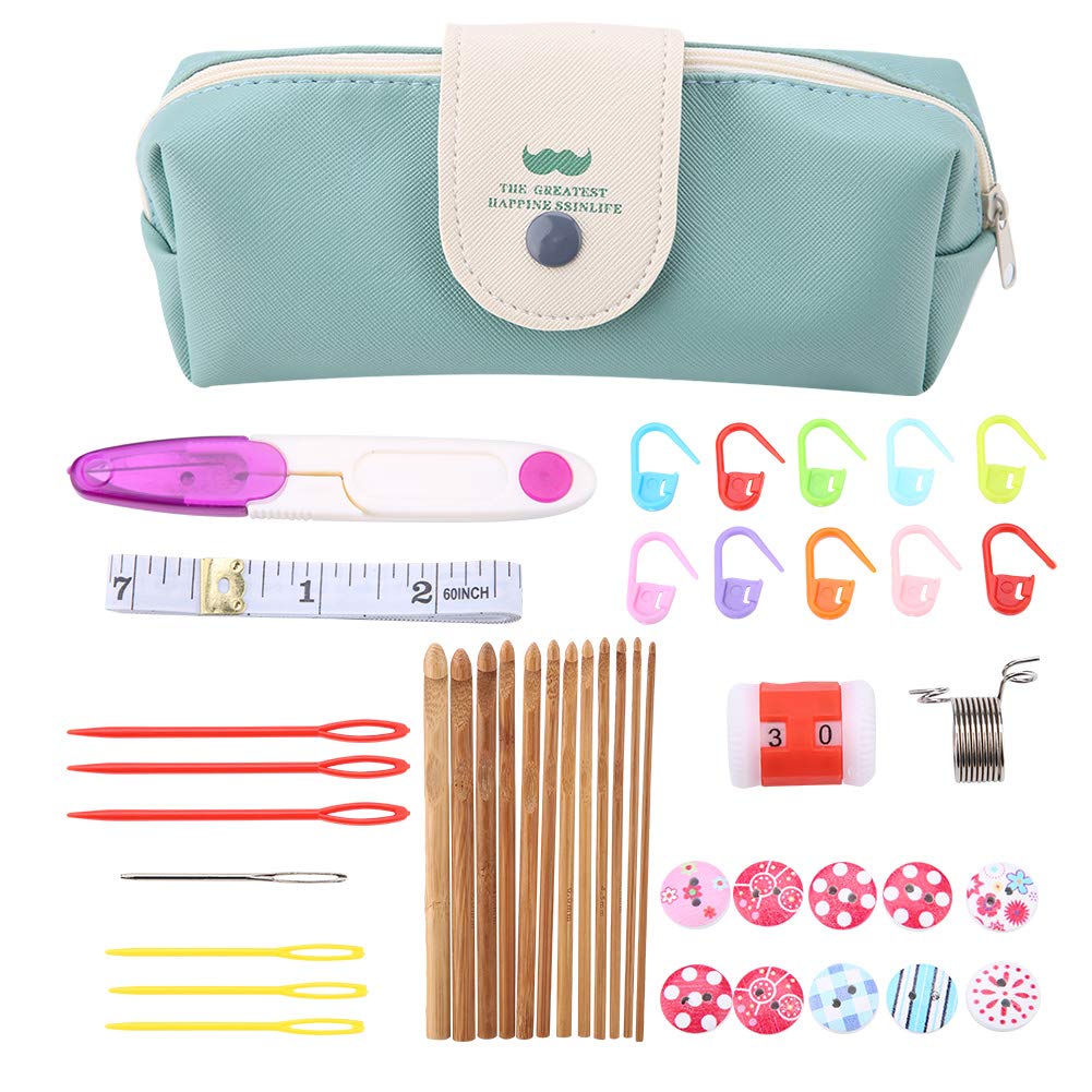 Crochet De Bambu 44Pcs Crochet Hooks Set Wooden Yarn Knitting Crochet Kit with Knitting Accessories and Ergonomic Handle for Arthritic Hands