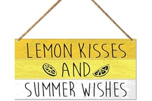 QVUXZ Hello Summer Sign Decor for Front Door, Lemon Kisses and Summer Wishes, Summer Lemon Welcome Sign for Home Porch Decor Kitchen Dining Room Wall Art Summer Decoration for Home Office Bedroom Outdoor