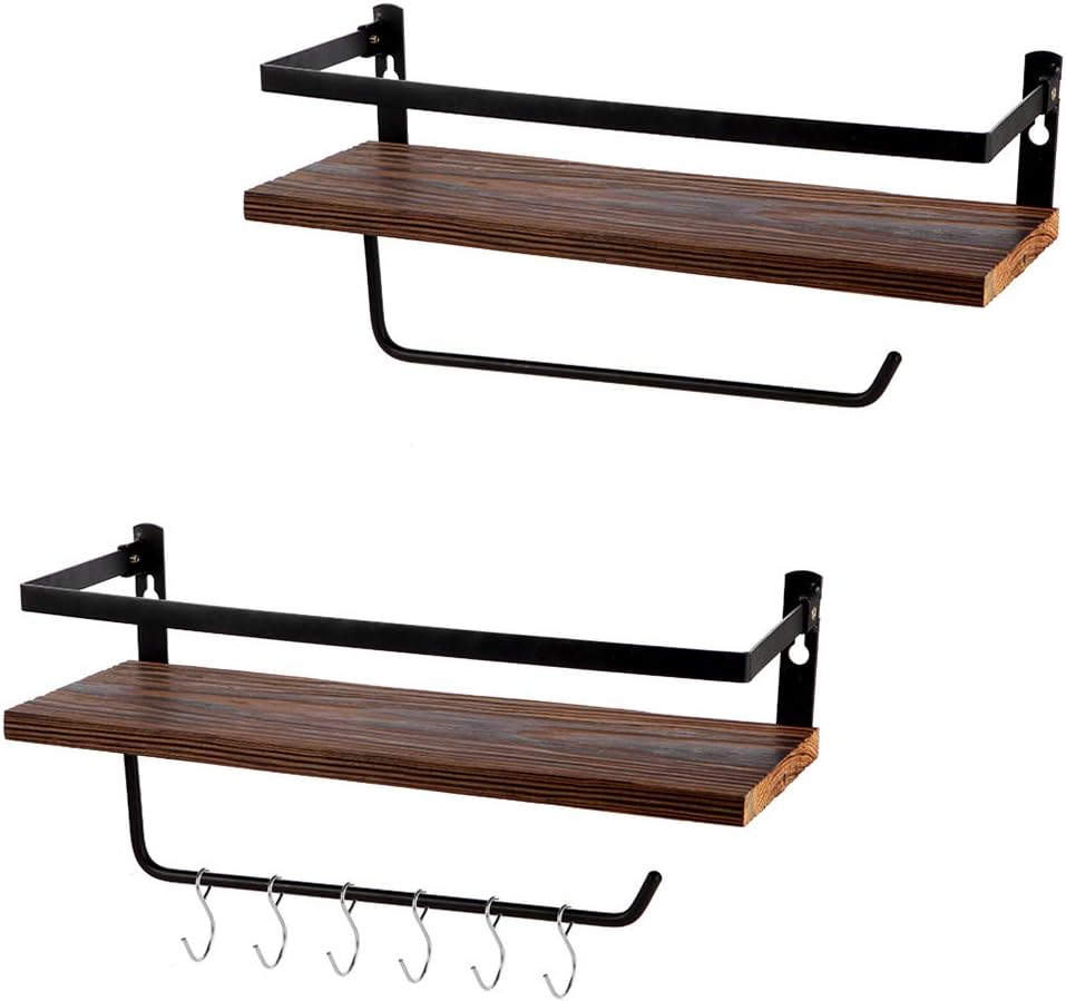 PHUNAYA Long Floating Shelves with Towel Holder and Hooks,Set of 2