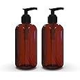 BRIGHTFROM Plastic Bottles with Pump Dispenser, 8 OZ Empty, BPA Free Refillable Containers for Body Wash, Moisturizer, Face Cream, Liquid Soap - Amber/Black - 2 Pack
