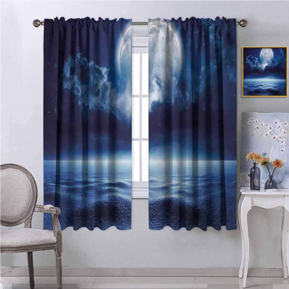 ScottDecor Moon Curtains Full Moon with Calm Sea and Clouds Nature Image Design Cold