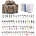 Dr.Fish Fishing Tackle Bag 5 Boxes with 60 Lures Included Loaded Stocked Tackle Box Set Spinner Lures Kit Freshwater Gear Equipment