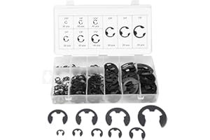 Boatsea 300Pcs E-Clip Circlip Assortment Set, External Retaining Clips Assortment Set, Alloy Steel Circlip Kit, Anti Walk Washers, Includes 17 Sizes of 1/16" - 7/8"