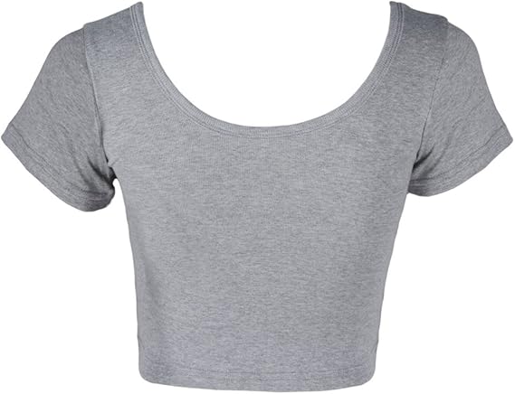 Amazon ビグッド Bigood レディース シンプル 半袖 ショートtシャツ へそ出し シャツ ショート トップス ストレッチ スポーツ ヨガウェア グレー Tシャツ カットソー 通販