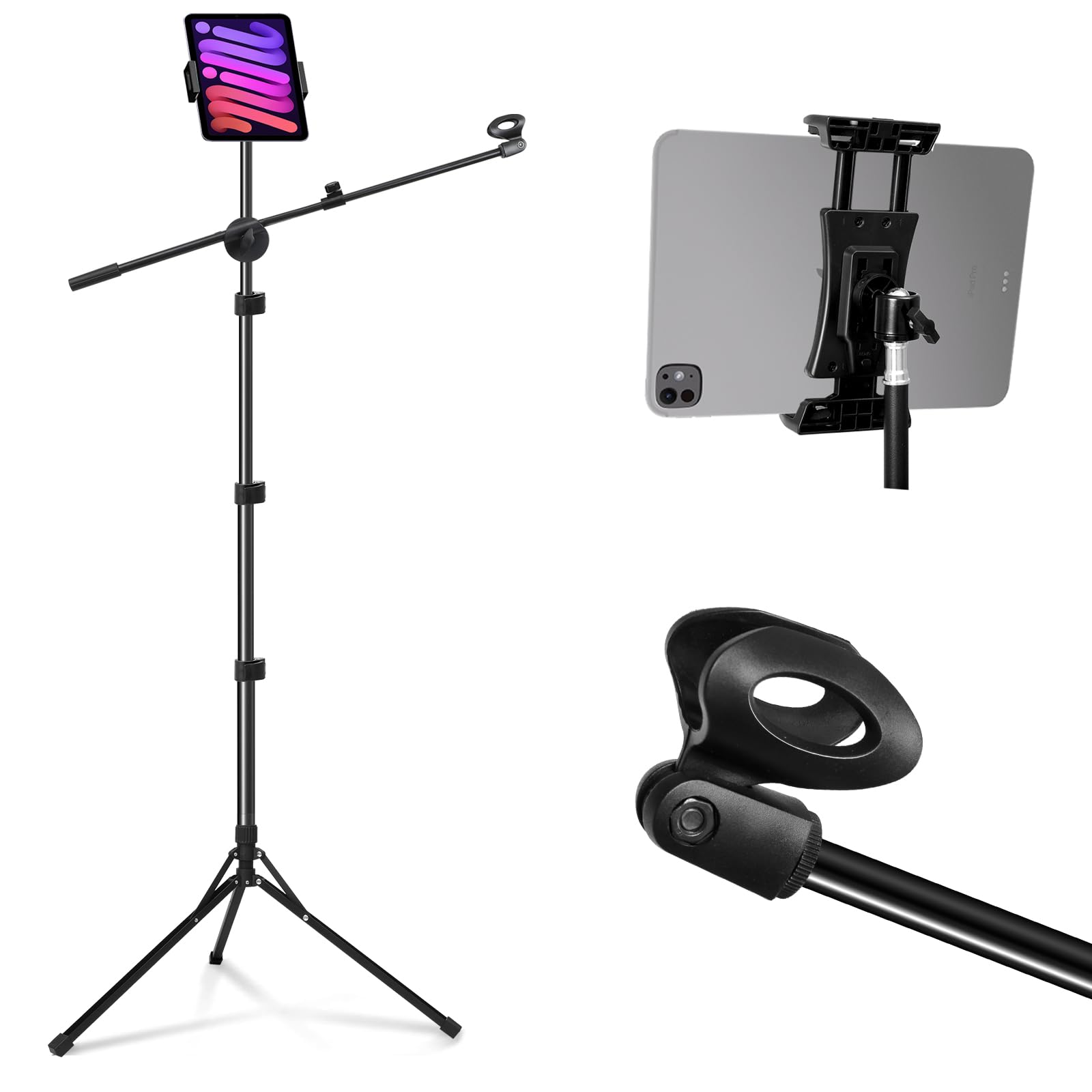 Microphone Stand, SUNNINGUP Floor Microphone Stand with Adjustable Tripod, 4.7"-13' Tablet/Mobile Phone Holder, Suitable for Any Microphone, Performance, Singing, Speech, Recording, Karaoke