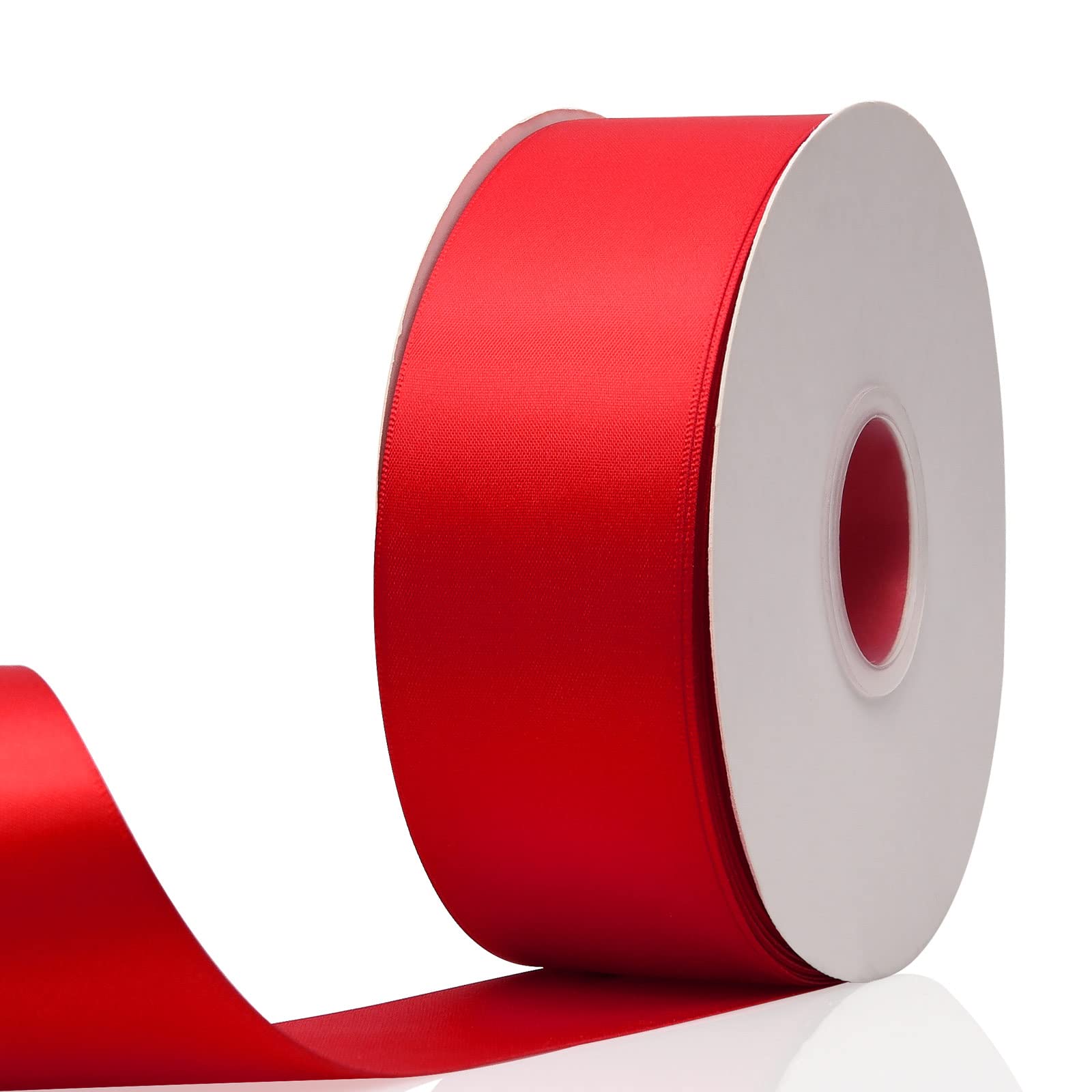 Photo 1 of 2" x 50 Yards Red Double Faced Satin Ribbon,Solid Color High Density Fabric Ribbon Rolls,Great for Gift Wrapping,Sewing,Crafts,DIY Bows and Christmas,Wedding,Party Decoration