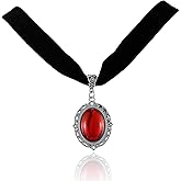 IS4U Victoria Gothic Necklace for Women Black Red Crystal Gem Choker Necklace Velvet Victoria Pendant Necklace Goth Necklace Christmas Birthday Halloween Jewelry