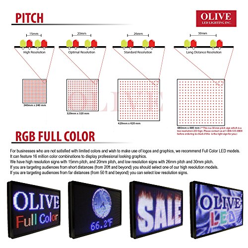 OLIVE LED Sign Full Color P20, 15"x66" Programmable Scrolling Outdoor Message Display Signs EMC - Industrial Grade Business Ad machine.