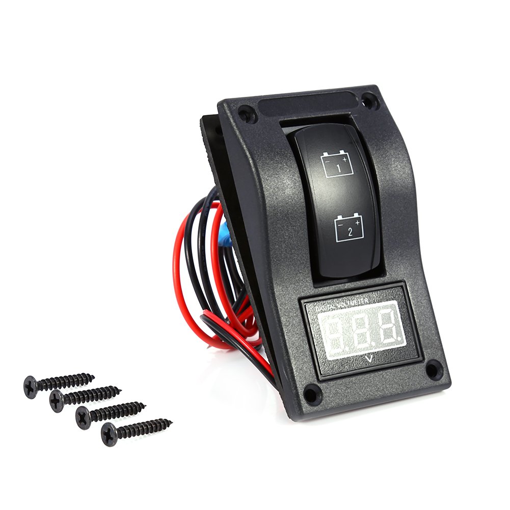 Qiilu 12V DC Marine Boat Voltmeter LED Dual Battery Test Panel Rocker Switch ON-OFF-ON