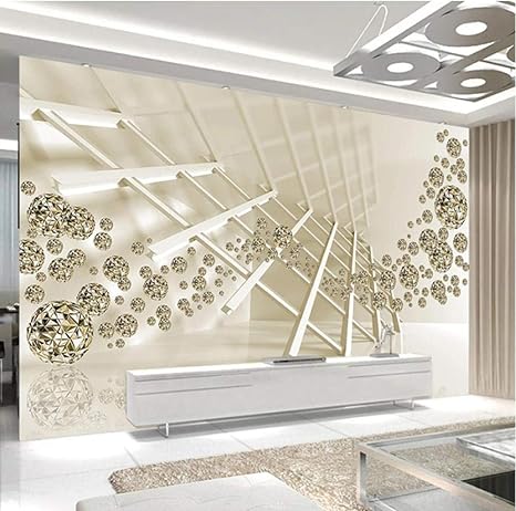 Amazon Co Jp 壁画の壁紙装飾 現代クリエイティブ壁画壁紙 3dステレオ幾何空間ゴールデンボールフレスコリビングルームテレビ背景壁ステッカー3d壁紙 0x140cm ホーム キッチン
