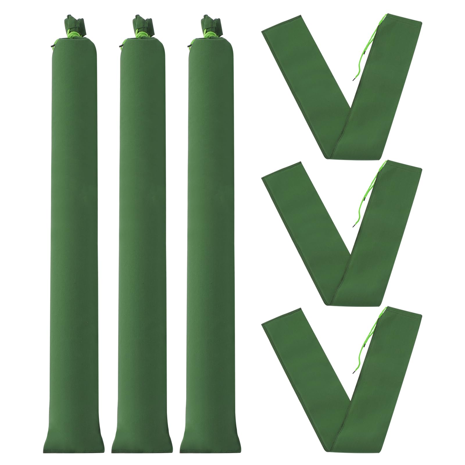 PATIKIL 5' x 6" Sand Bag for Flooding, 6 Pack Long Canvas Sandbags Thickened Water barriers for Flooding with Binding Elastic Band for Door Flood Control, Green