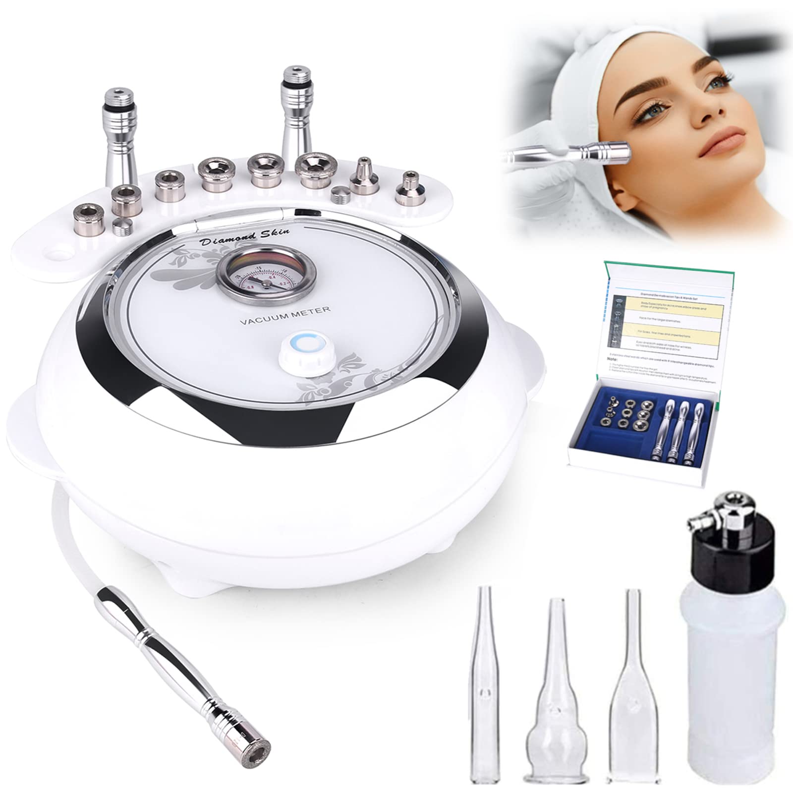 TwoWin Diamond Microdermabrasion Dermabrasion Machine, 3 in 1 Professional Skin Rejuvenation Acne Wrinkle Treatment Salon Equipment for Face with Vacuum and Spray (Strong Suction Power: 65-68 cmhg)