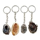 1 (One) Raw Half Geode Druzy with Silver Plated Keychain Rock Paradise Exclusive With Certificate of Authenticity (AM2B7-07)