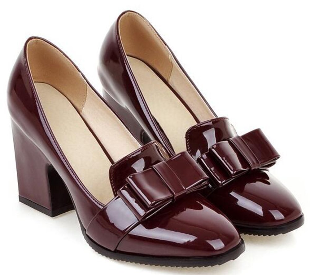 IDIFU Women's Classic High Chunky Heels Square Toe Low Top Slip On