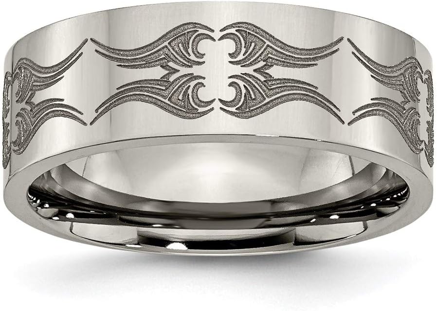 Titanium Flat 8mm Laser Design Polished Band
