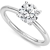 ASHINE 1CT Round Cut Moissanite Engagement Ring, 925 Sterling Silver Gold Plated Solitaire, VVS1 Clarity Promise Ring for Women