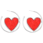 Y2k Heart Earrings for Women Vintage C Shape Silver Hoop Drop Oil Love Earrings Hypoallergenic Love Heart Dangle Earrings Dainty Jewelry Gift