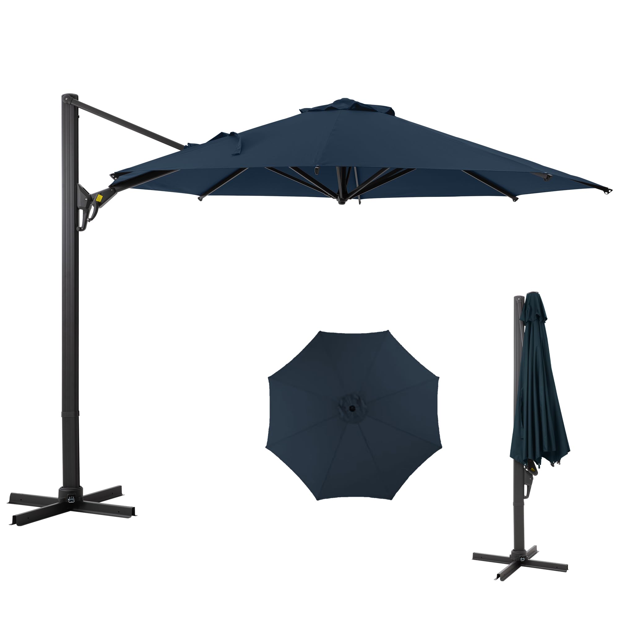 SUNVIVI OUTDOOR Cantilever Umbrella, 11 Ft Outdoor Patio Umbrella, Patio Umbrella with Base & 360° Rotation & Tilt Adjustment, UV Resistant Fabric Large Umbrella for Garden, Pool, Beach, Blue Image