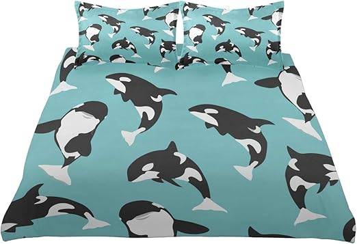 Amazon 布団カバー 枕カバー 3点セット シャチ柄 鯱柄 寝具カバーセット シングル 掛け布団カバー まくらカバー 掛ふとんカバー 敷き布団カバー 防ダニ おしゃれ 北欧 かわいい 無地 毛玉なし 綿100 洗える 着脱簡単 洗い替え 寝具カバーセット オンライン通販