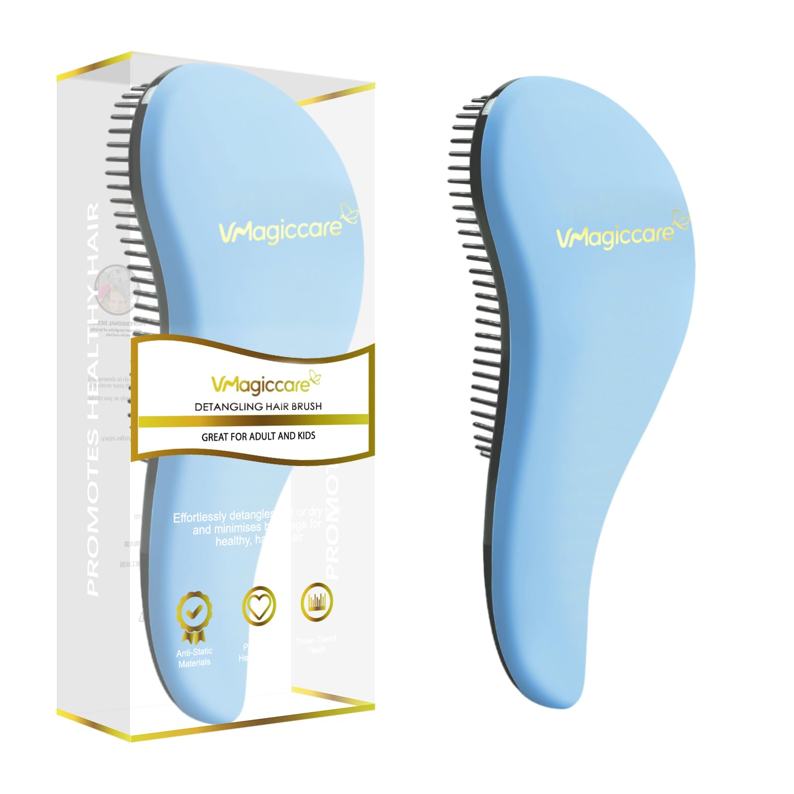 Detangling Brush - glide the Detangler Brush through Tangled hair - Best Comb for Women, Girls, Men & Boys - Use in Wet and Dry Hair (SkyBlue)