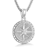 GHIUYUI Men's Compass Pendant Necklace, Circle Vintage Coin Stainless Steel Compass Necklace Navigator Forged for Male Talisman Travel Jewelry, Inspirational Graduation Gifts (Gifts Box)