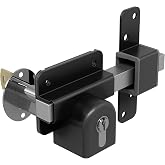 GateMate Long Throw Gate Lock, Euro Profile Keyed Both Sides Gate Lock for Sheds, Gates &amp; Garage Doors, 316 Stainless Steel, For Wooden Gates &amp; Doors Up to 2 &frac34;&rdquo; Thick, Black, 5 Keys