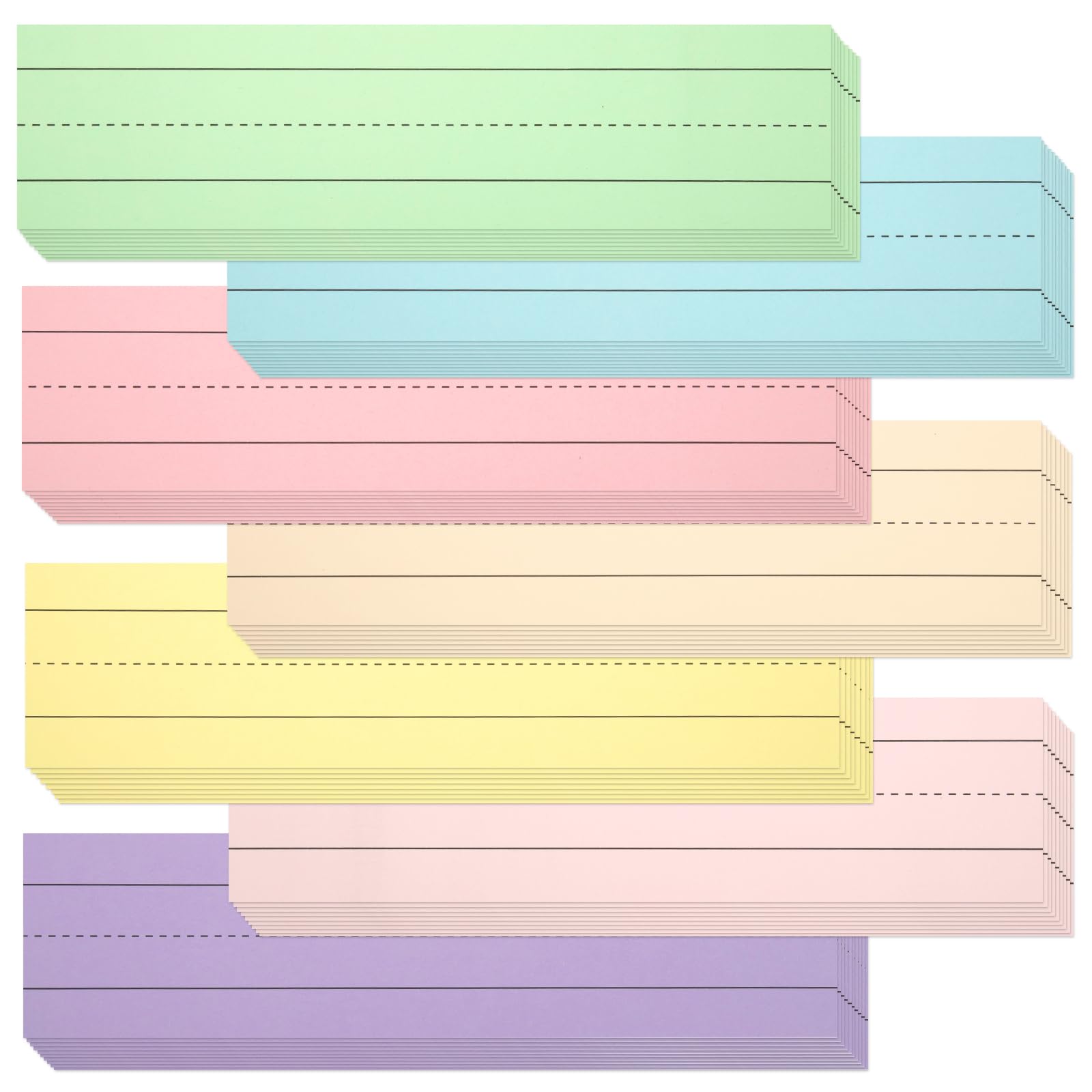 Photo 1 of 112 Sheets Pastel Sentence Strips, 92LB/250gsm Cardstock Ruled Colored Sentence Learning Strips for Teachers, Classrooms, School Offices Supplies (7 Assorted Colors, 12” x 3”)